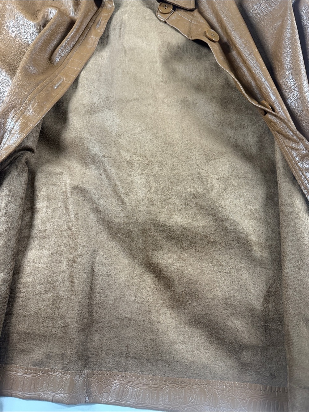 Marc Anthony Croc-Embossed Cognac Faux-Leather Belted Trench Jacket XL - Picture 9 of 11